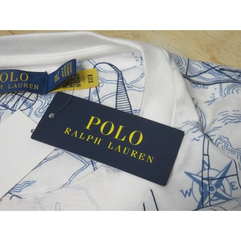 Polo Ralph Lauren Air Plane Shirt Mens XLT Flight Club Map White Blue Cotton New
